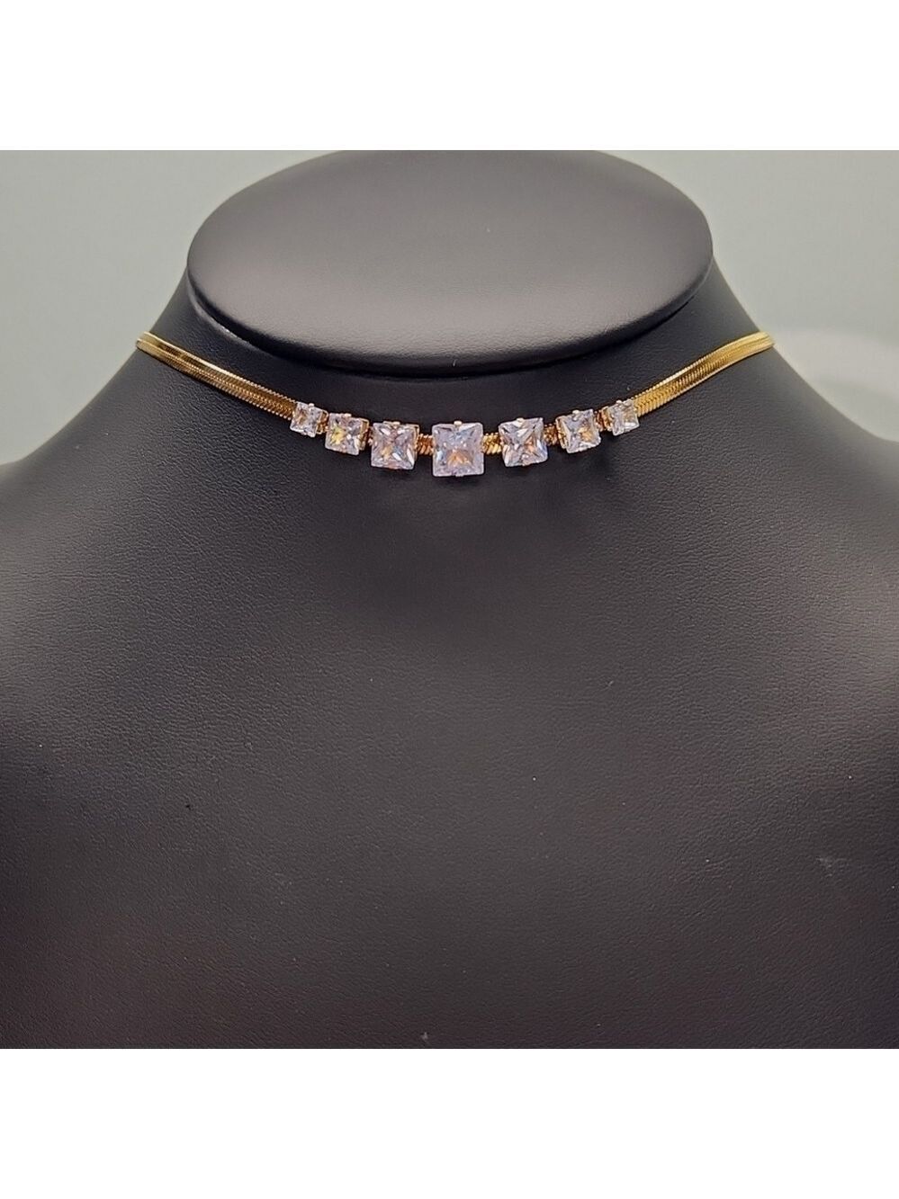 18k Gold Plated Stainless Steel Snake Chain, Princess Cut Zircon Necklace